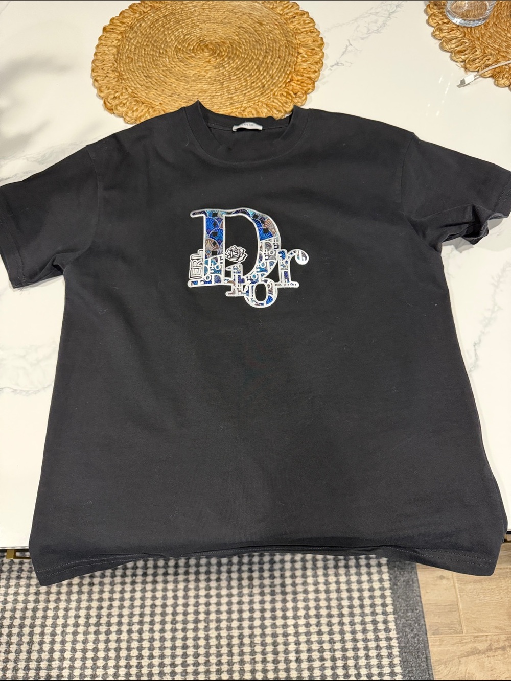 Dior Black T-Shirt with Blue Accent Logo
